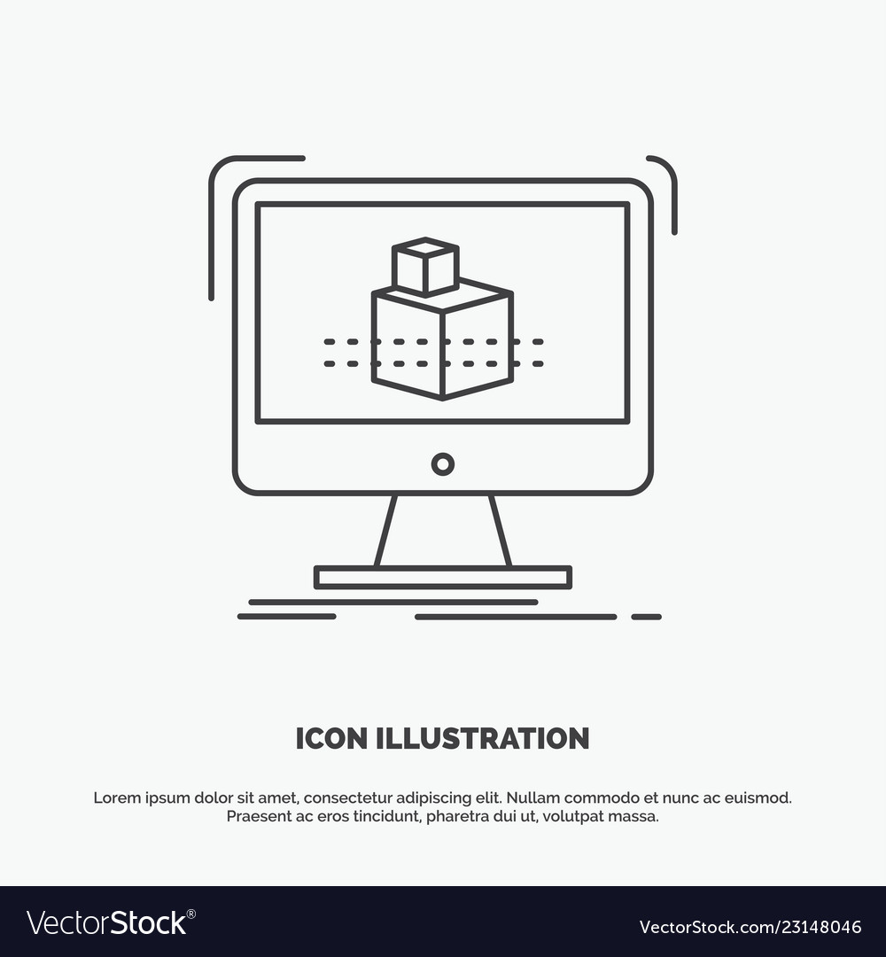 3d cube dimensional modelling sketch icon line vector image 3d cube dimensional modelling sketch icon line