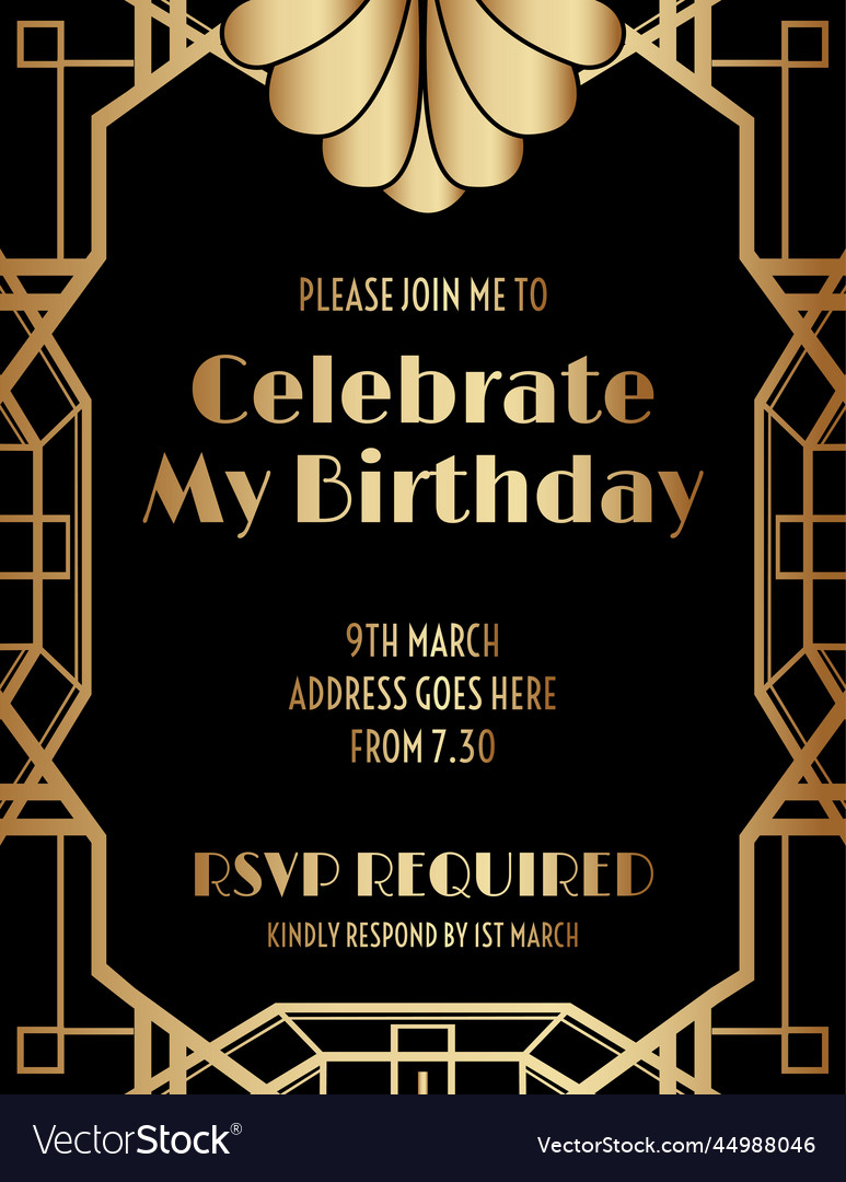 Art deco great gatsby style birthday invitation Vector Image