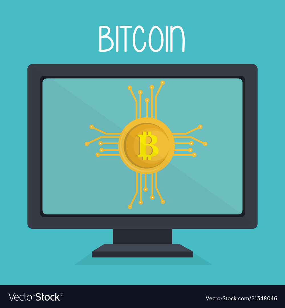 Bitcoin business with desktop computer vector image Bitcoin business with desktop computer