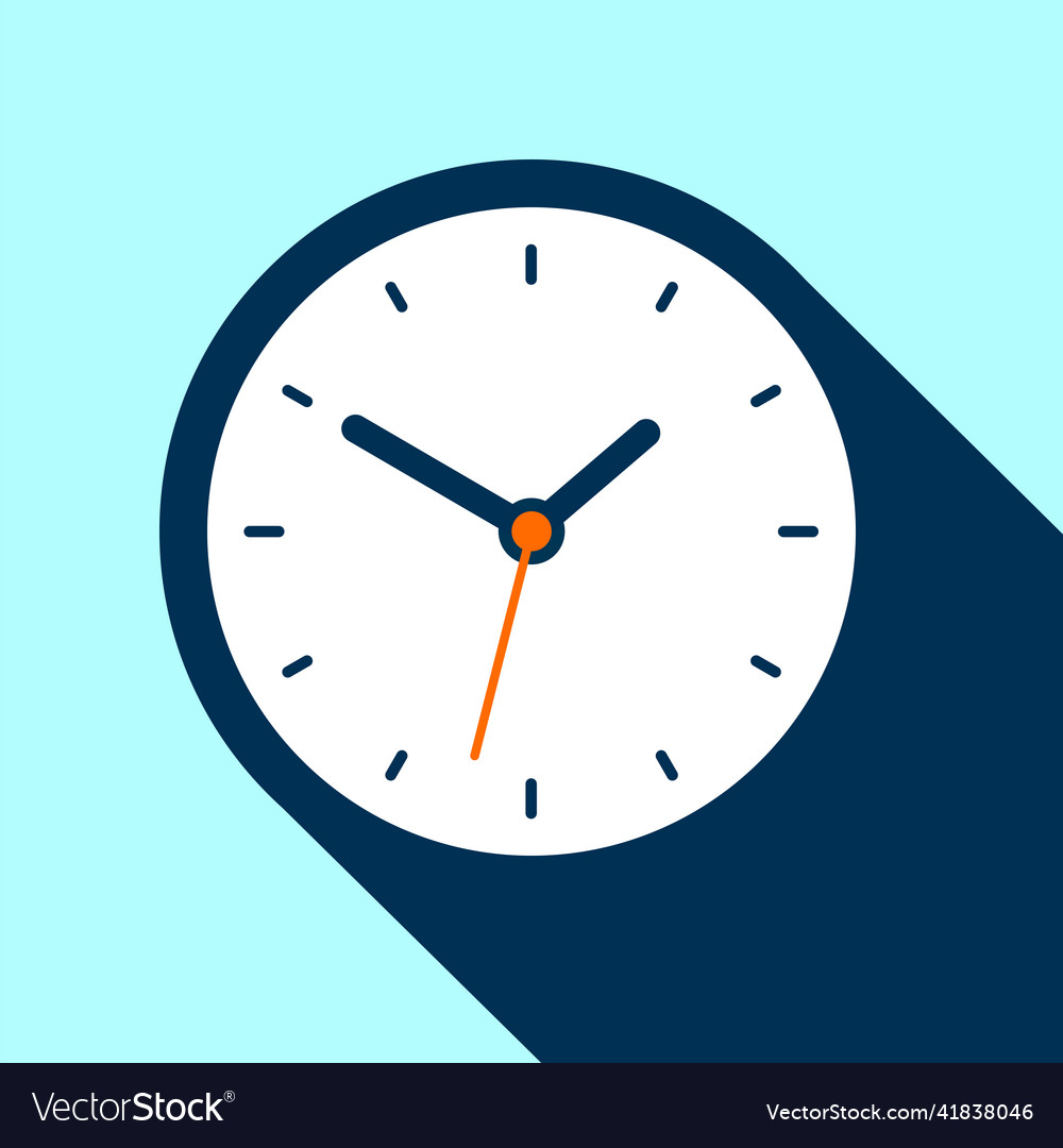 Clock icon in flat style timer on blue background vector image Clock icon in flat style timer on blue background