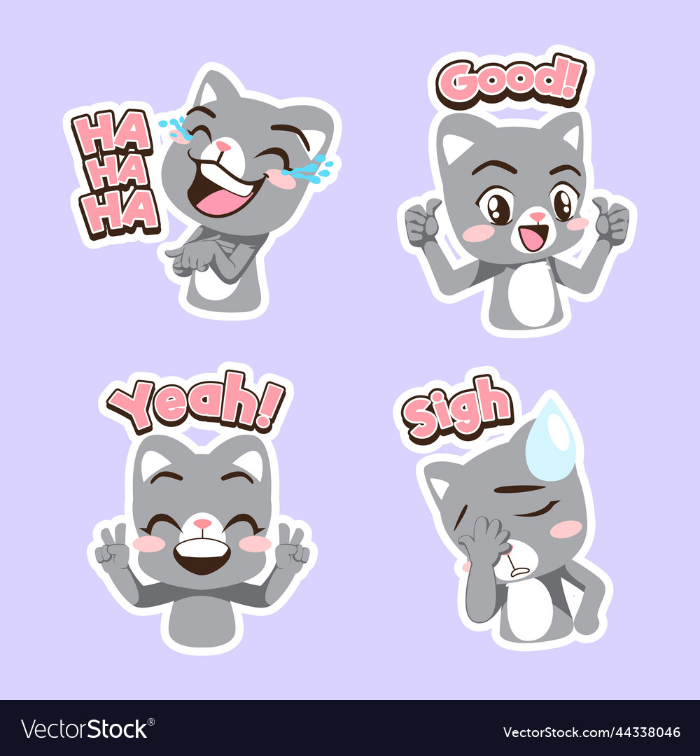 Cute little cat sticker set Royalty Free Vector Image