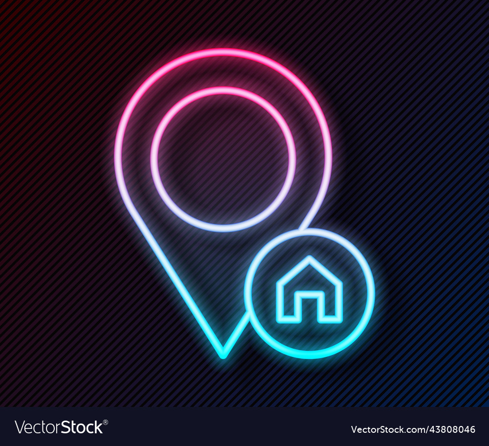 Glowing neon line map pointer with house icon vector image Glowing neon line map pointer with house icon