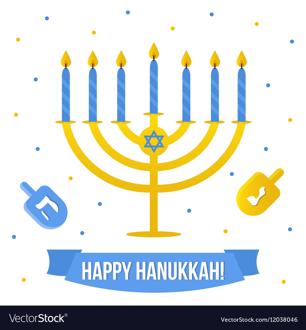 Hanukkah card with menorah and dreidel