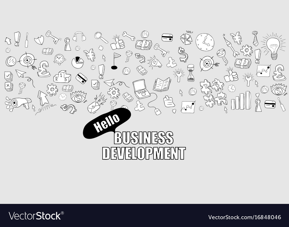 Hello business development doodles objects
