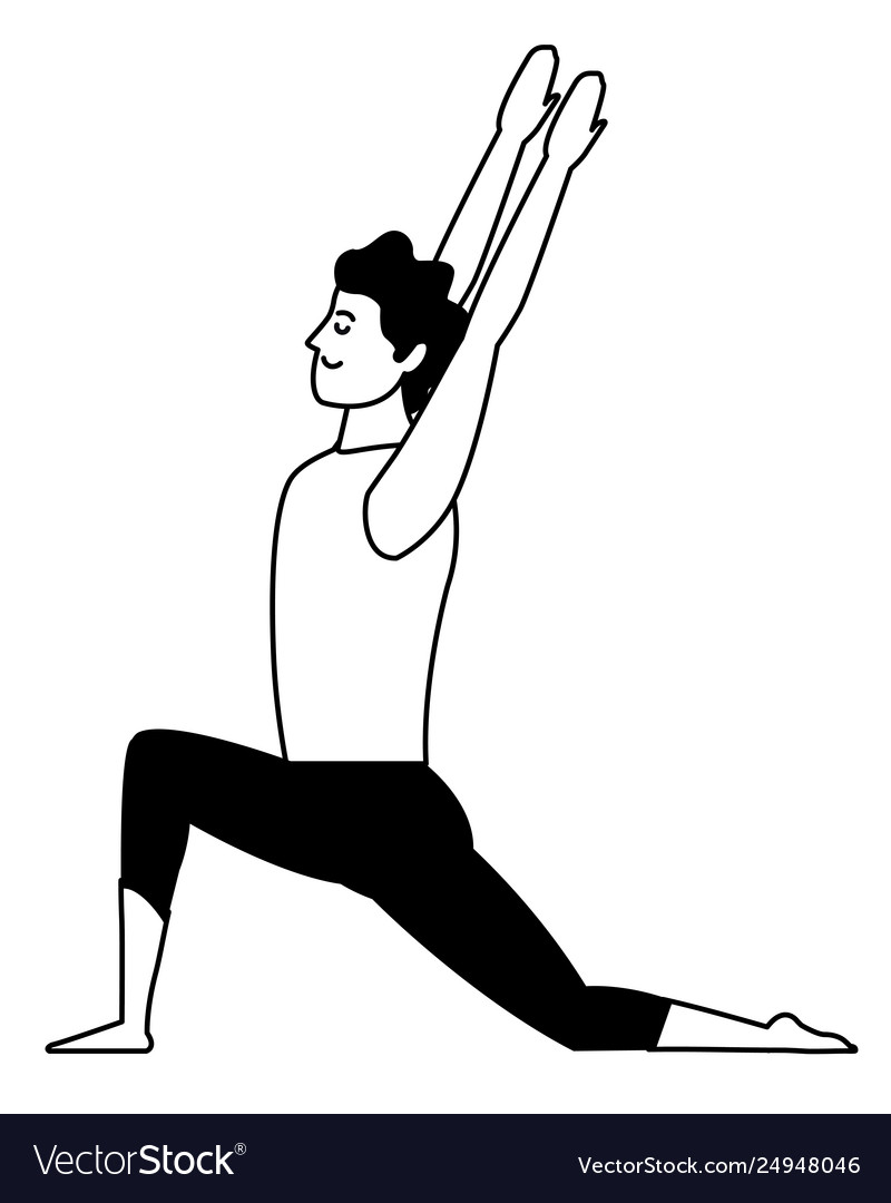 Man yoga pose black and white