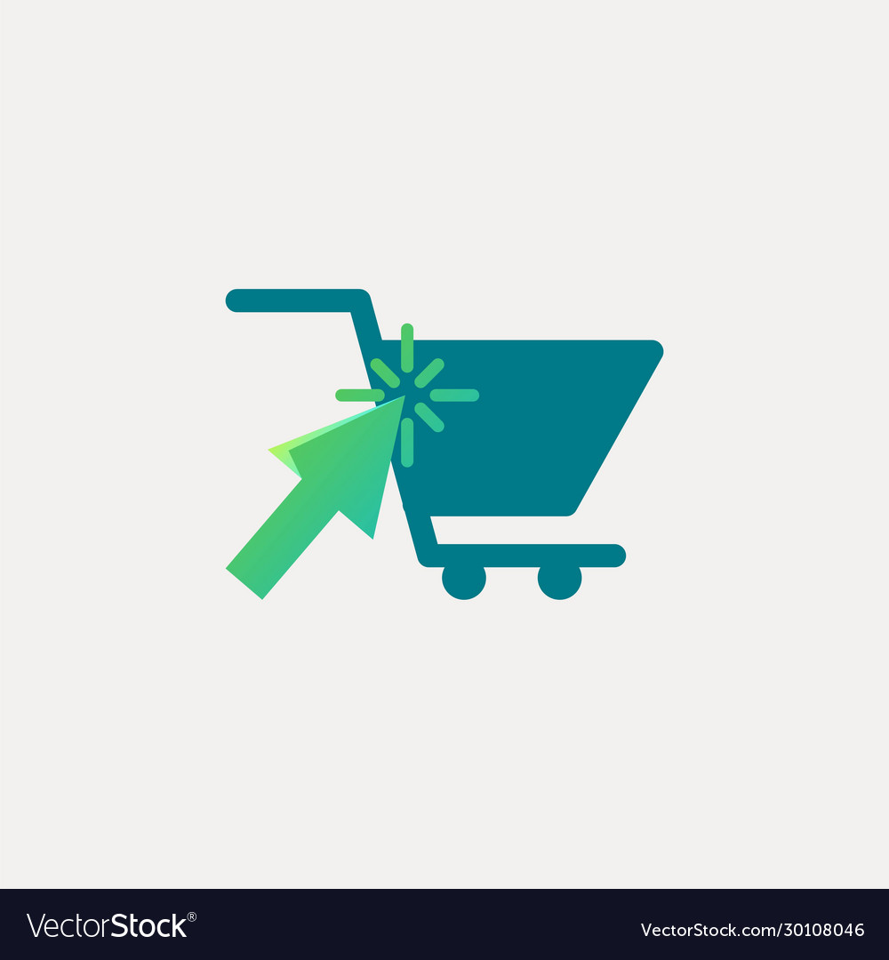 Pointer arrow click and trolley online shop logo vector image Pointer arrow click and trolley online shop logo