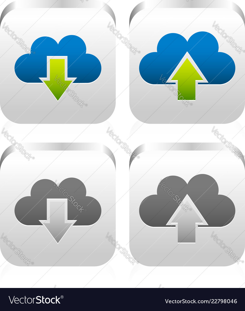 Upload download buttons icons with cloud vector image Upload download buttons icons with cloud