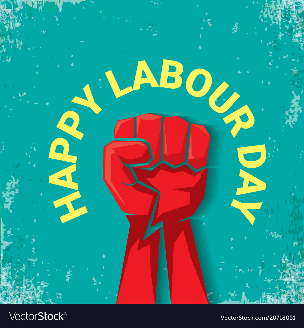 1 may happy labour day label with strong Vector Image