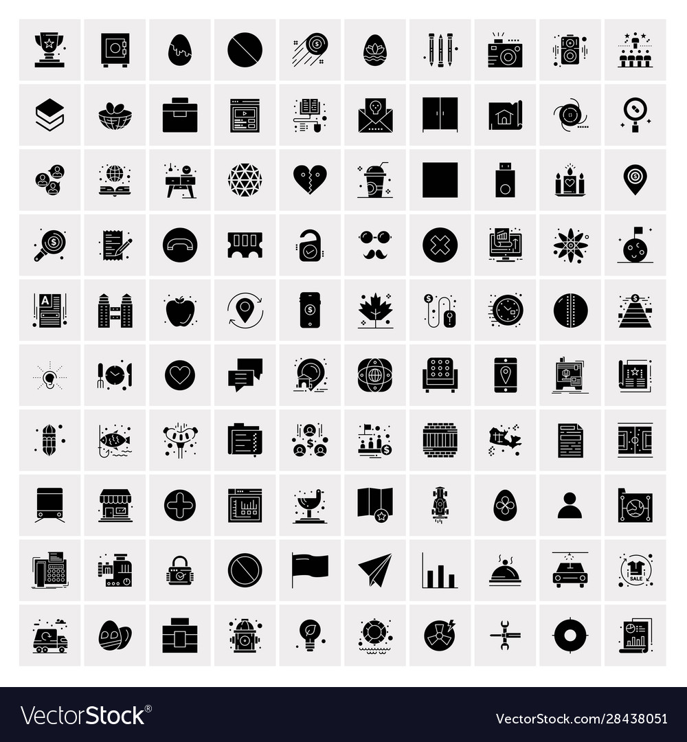 100 solid business icons for web and print Vector Image 100 solid business icons for web and print
