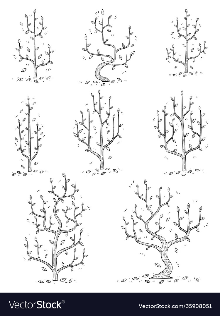 Hand drawn side view tree set