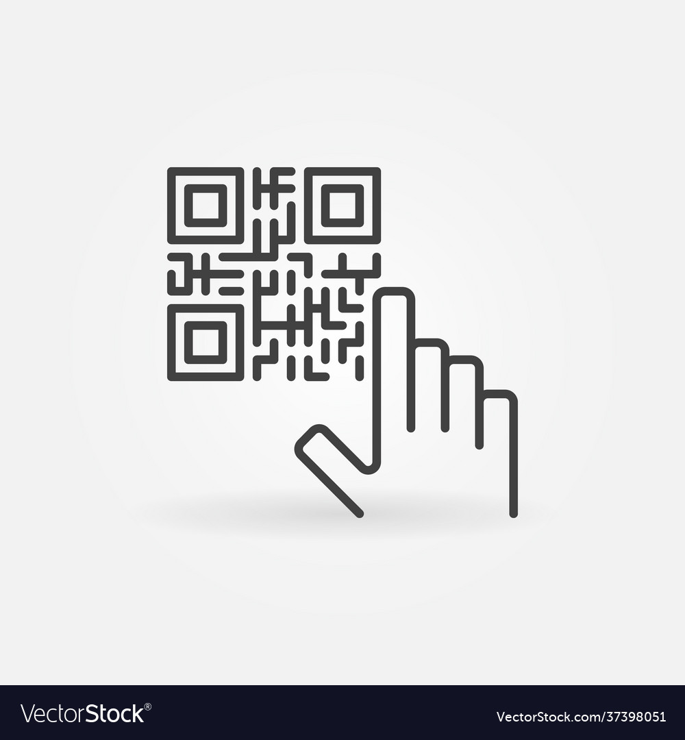 Hand with qr code concept line icon