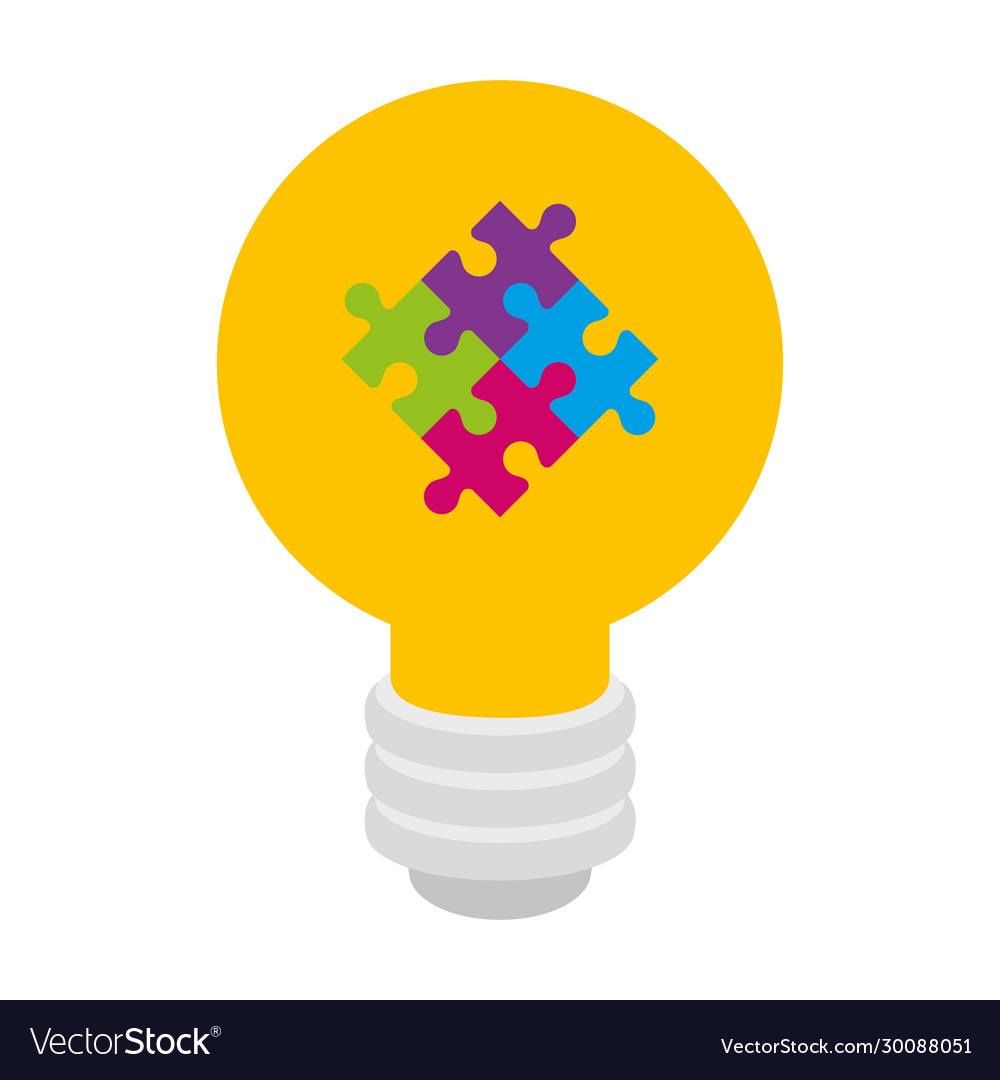 Light bulb with puzzle pieces isolated icon