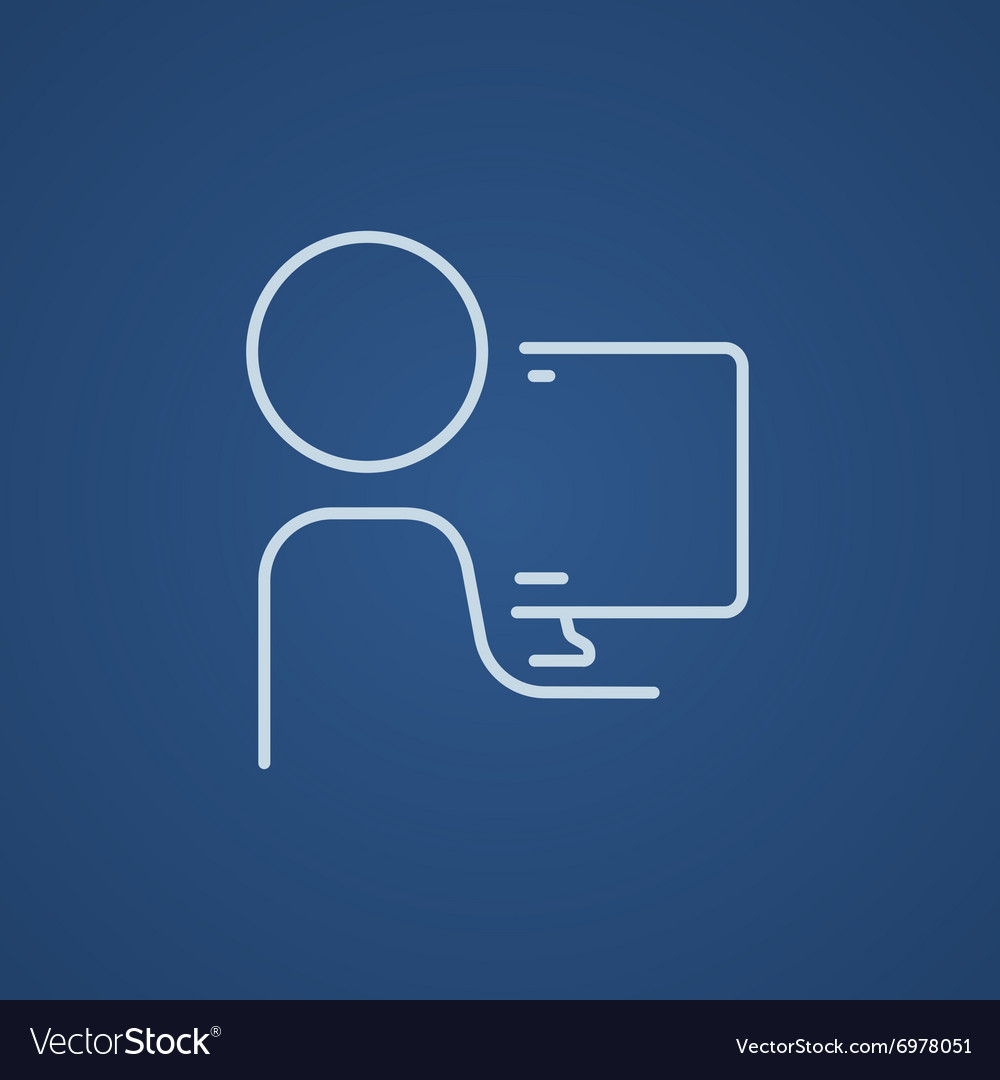 Man working at his computer line icon