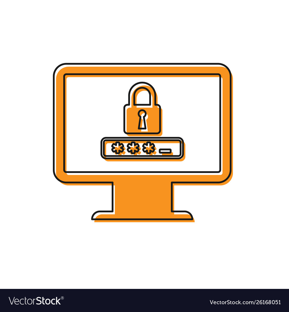 Orange monitor with password notification vector image Orange monitor with password notification