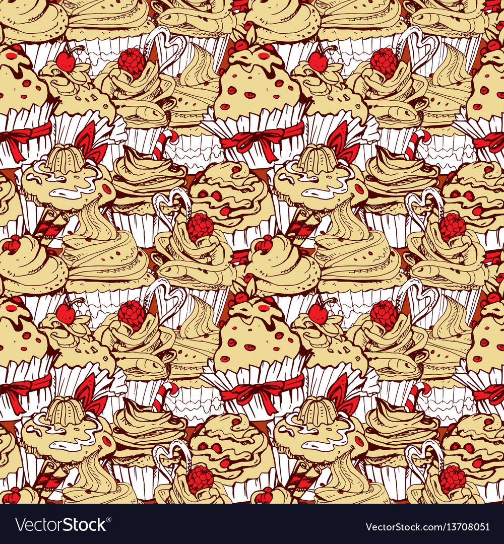 Seamless pattern with hand drawn decorated sweet