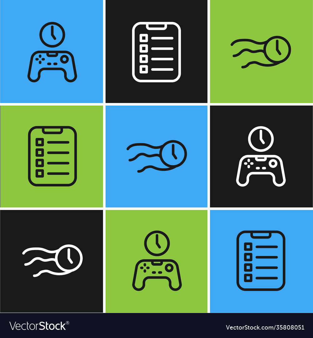 Set line gamepad time flies on clock Vector Image Set line gamepad time flies on clock