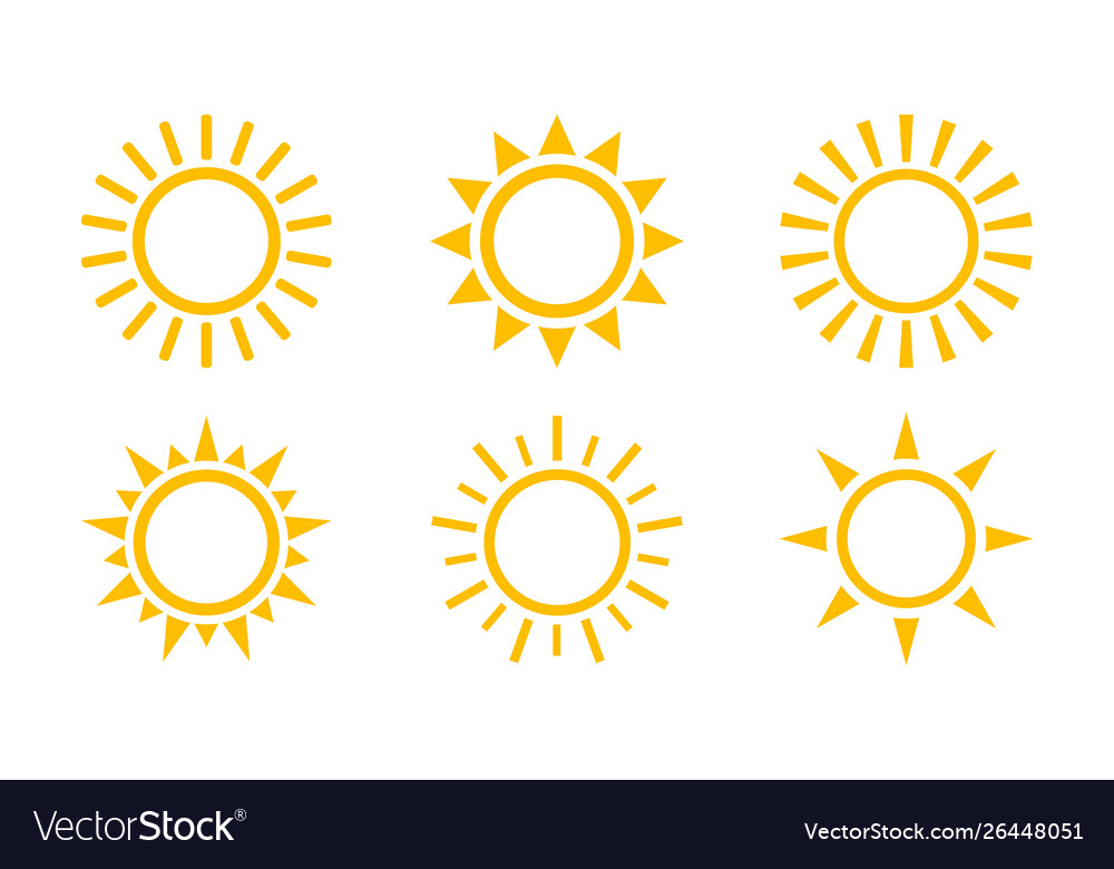 Sun icon set isolated symbol Vector Image Sun icon set isolated symbol