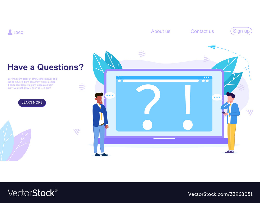 Web page template for have a question vector image Web page template for have a question