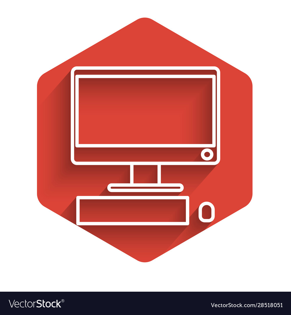 White line computer monitor with keyboard vector image White line computer monitor with keyboard