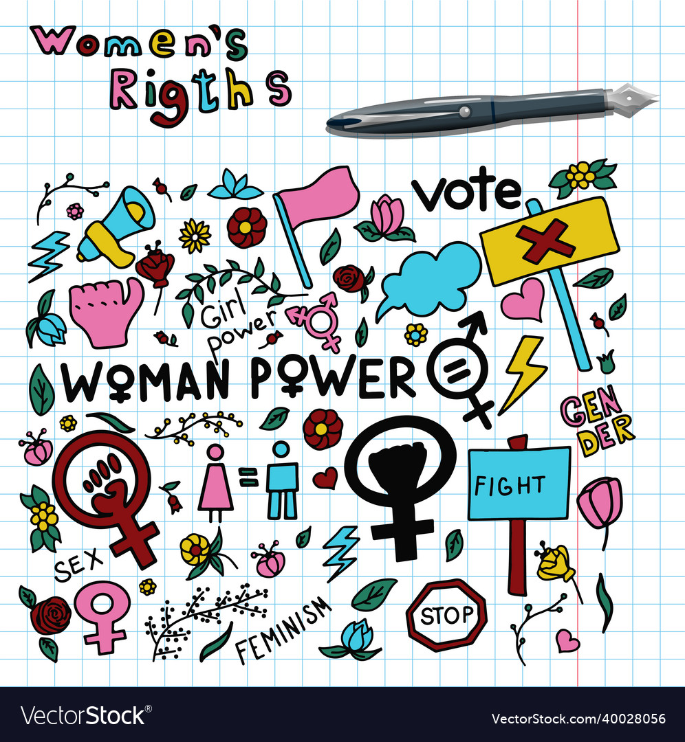 A set of doodle signs feminism women s rights