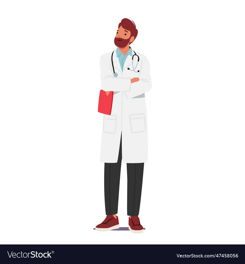 Confident male doctor character standing