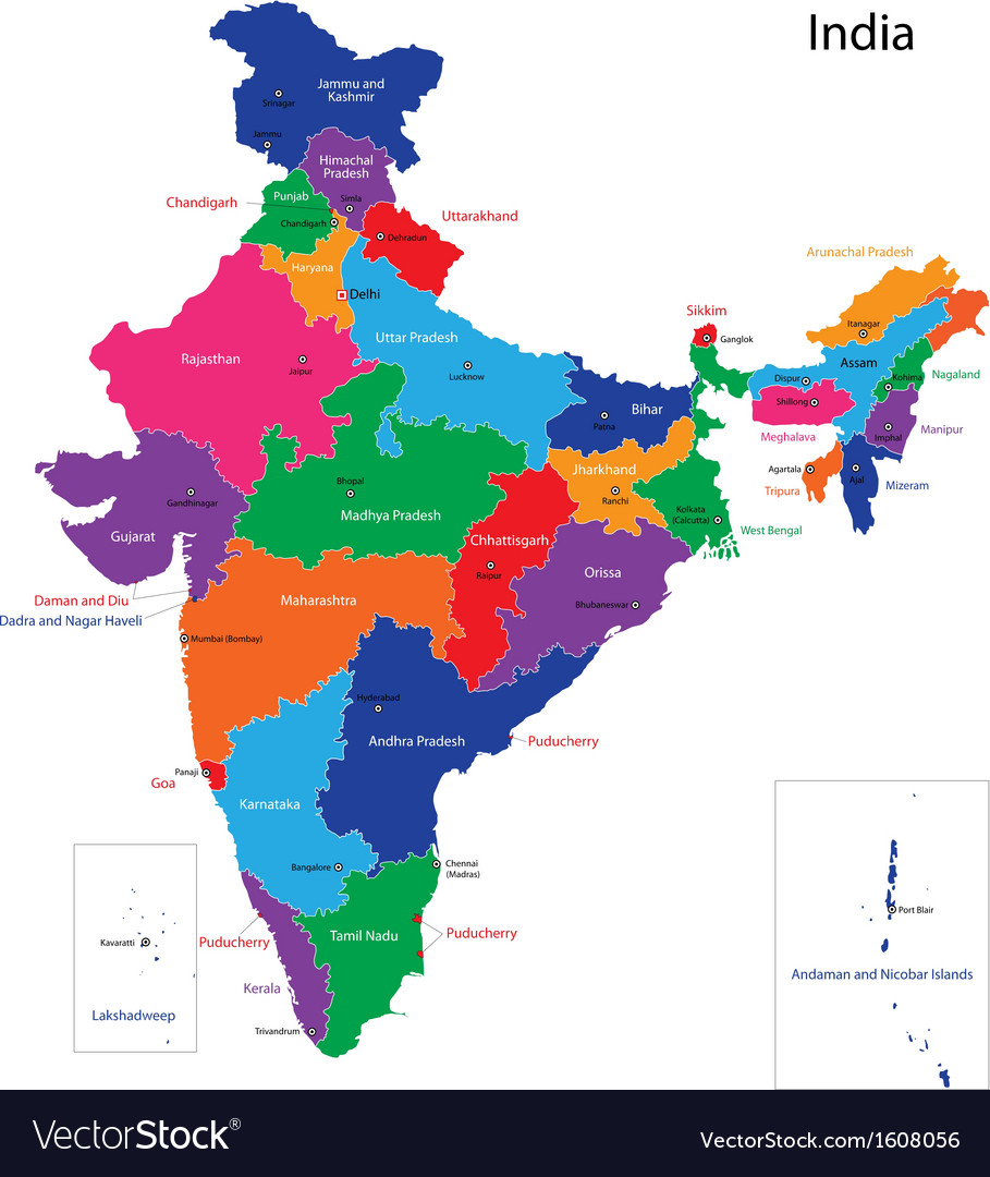 Coloured Indian Political Map 