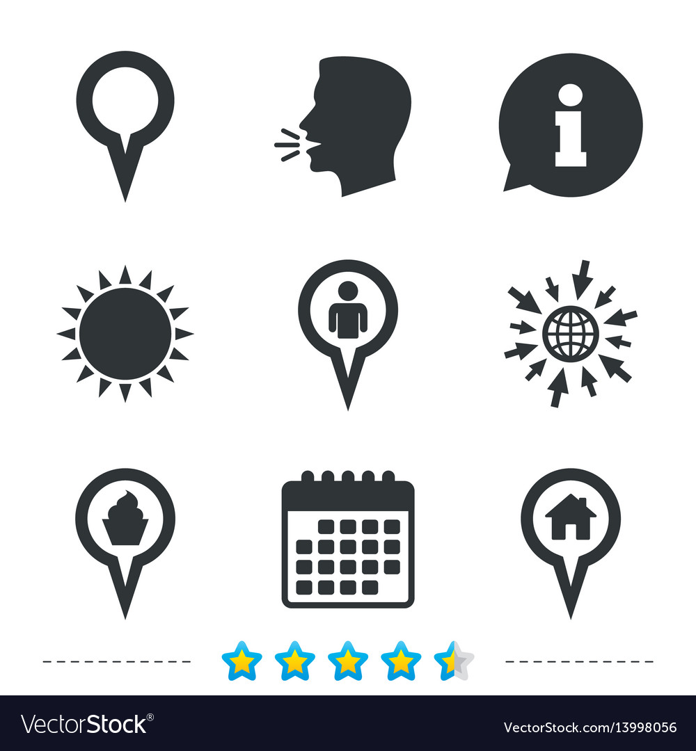 Map pointer icons home food and user location