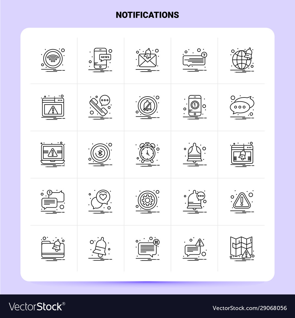 Outline 25 notifications icon set line style