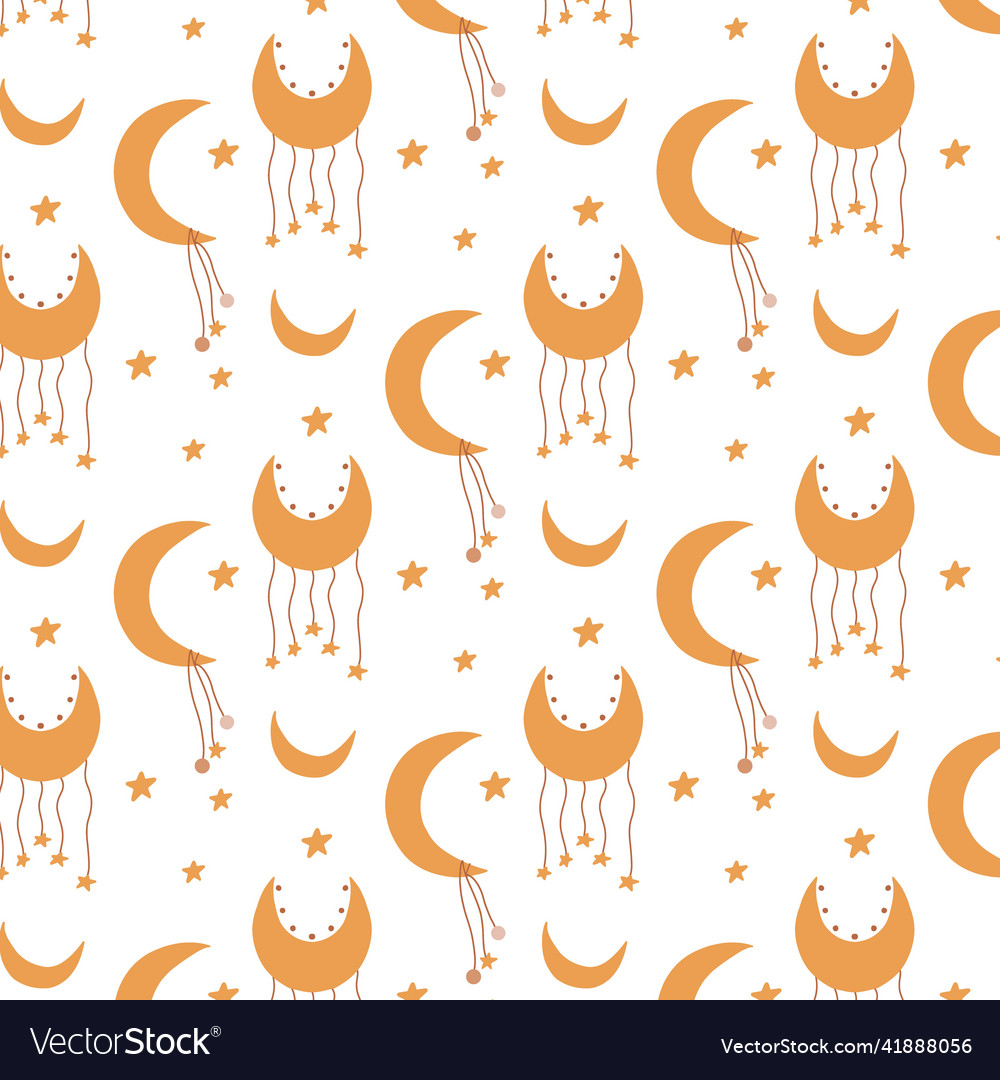 Seamless pattern with moon and stars in boho style