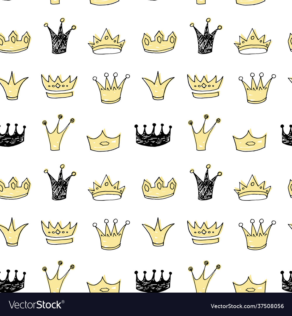Seamless pattern with sketch crowns