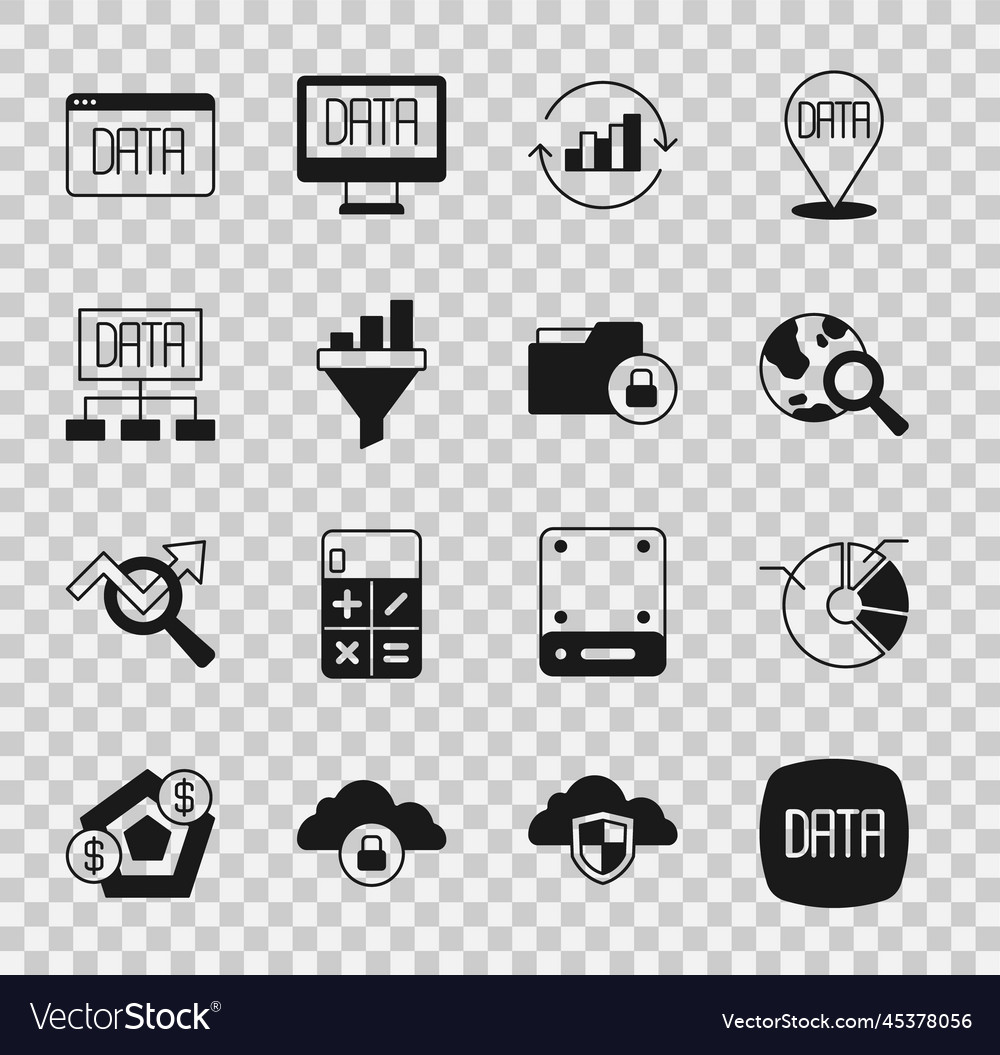 Set data analysis pie chart infographic search vector image Set data analysis pie chart infographic search