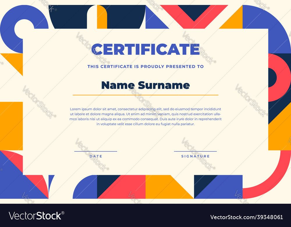 Certificate template with geometric design style vector image Certificate template with geometric design style