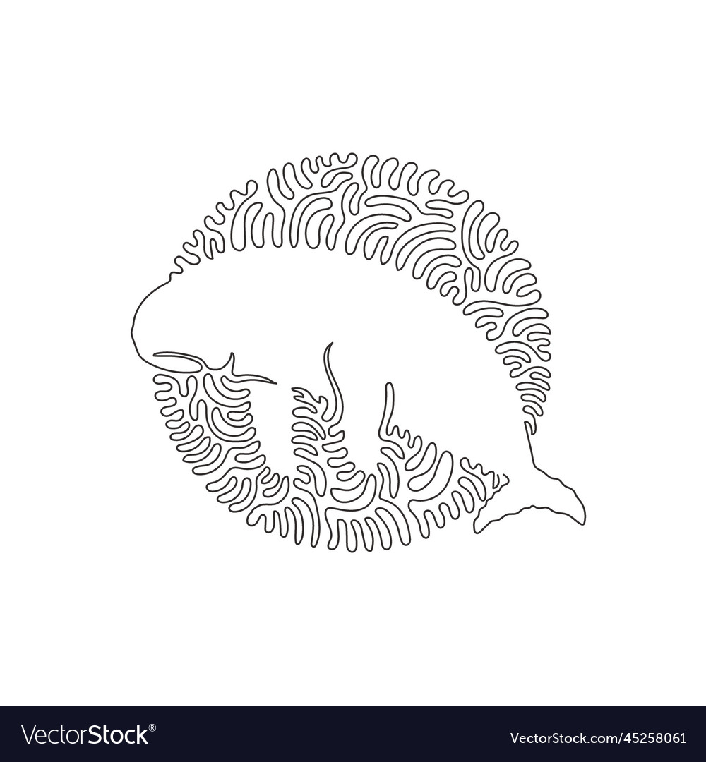 Continuous one curve line drawing of cute dugong Vector Image