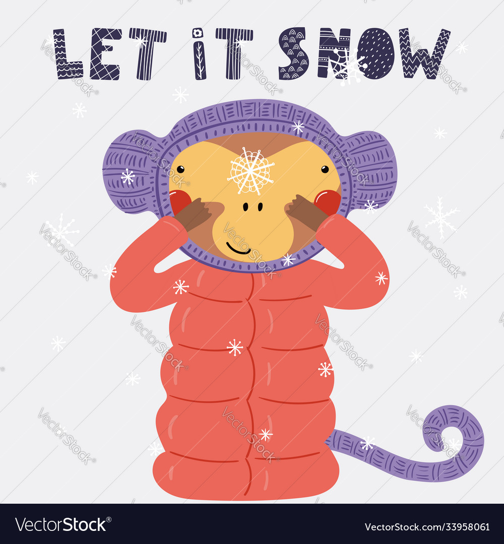 Cute monkey in winter vector image Cute monkey in winter