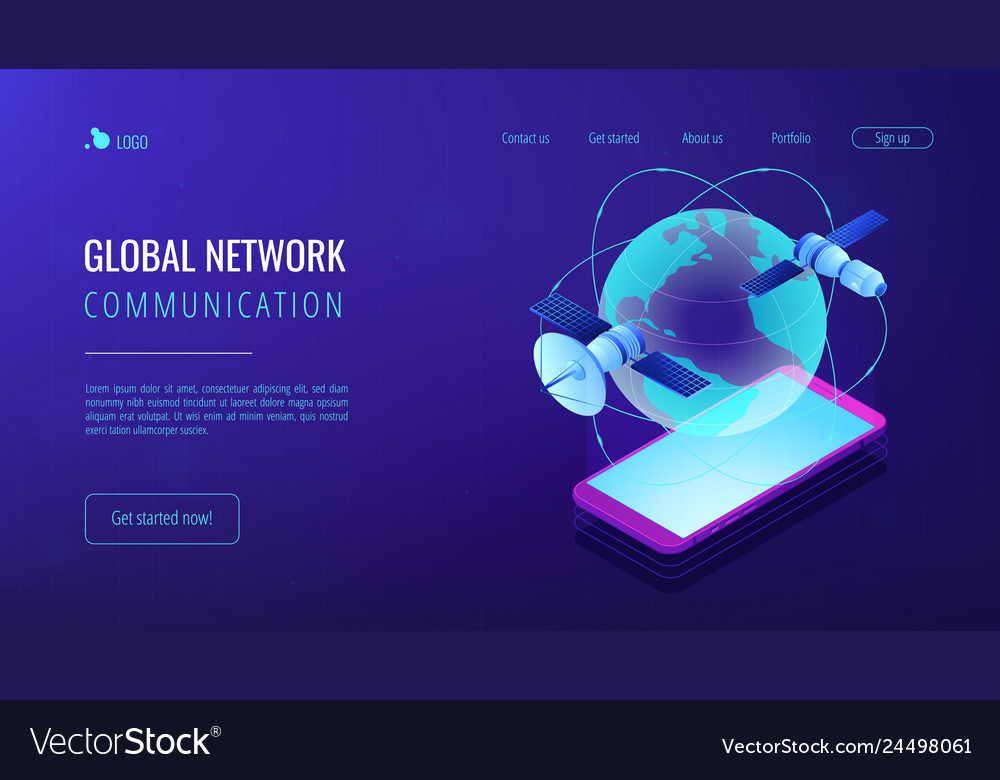 Global web connection isometric 3d landing page