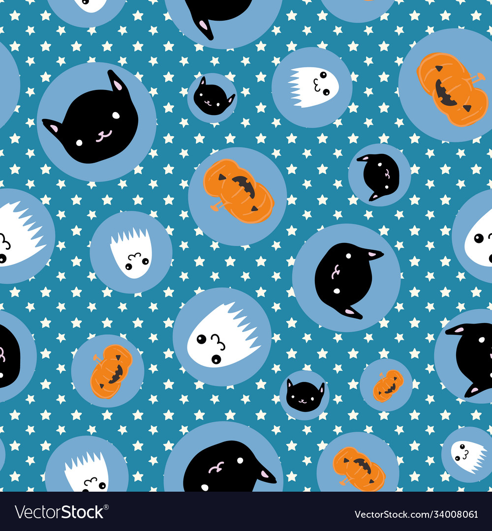 Halloween pumpkin ghost black cat star seamless