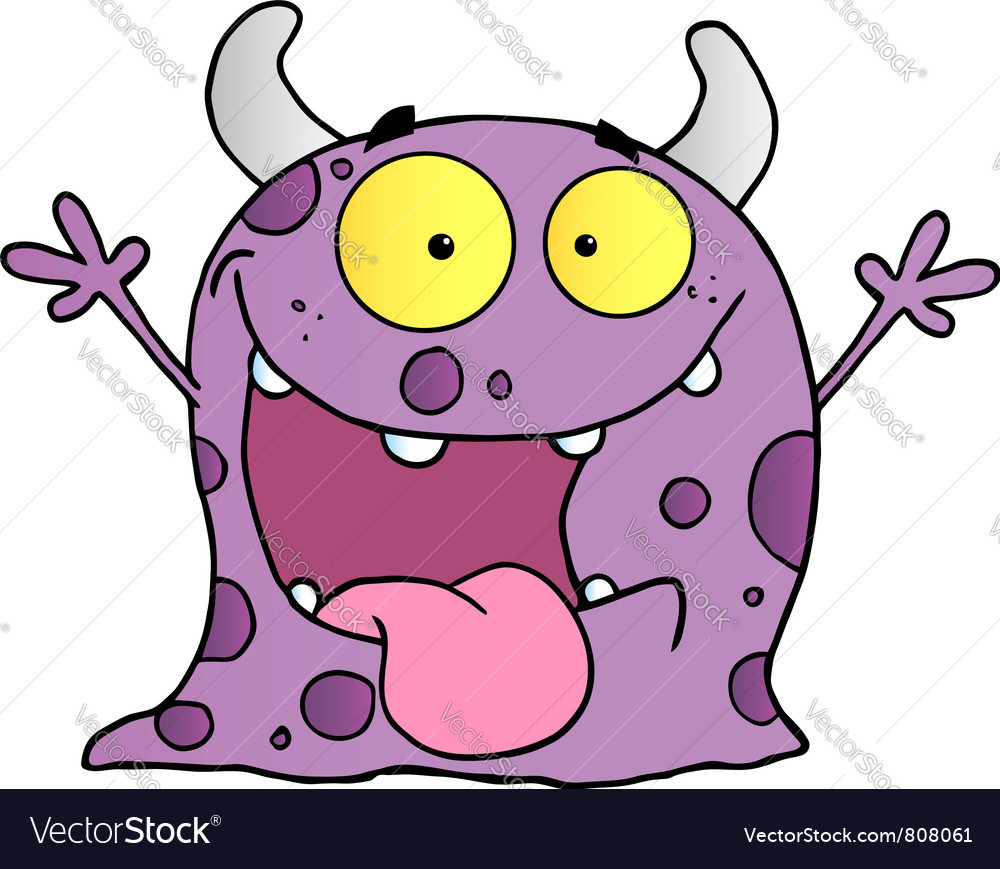 Happy violet monster cartoon character Royalty Free Vector