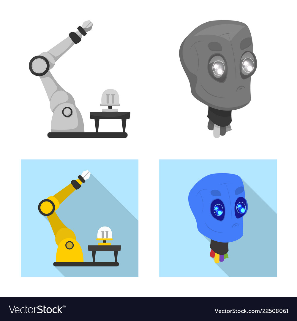 Isoliertes Objekt von Roboter und Werkssymbolsatz vector image Isoliertes Objekt von Roboter und Werkssymbolsatz