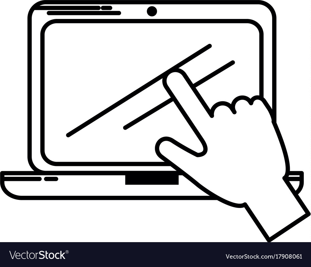 Laptop computer with hand user touching