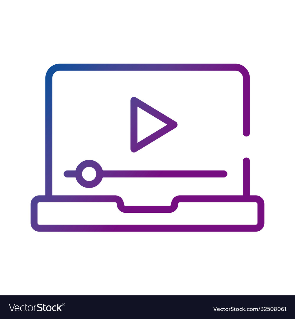 Laptop with play button video content gradient Vector Image Laptop with play button video content gradient