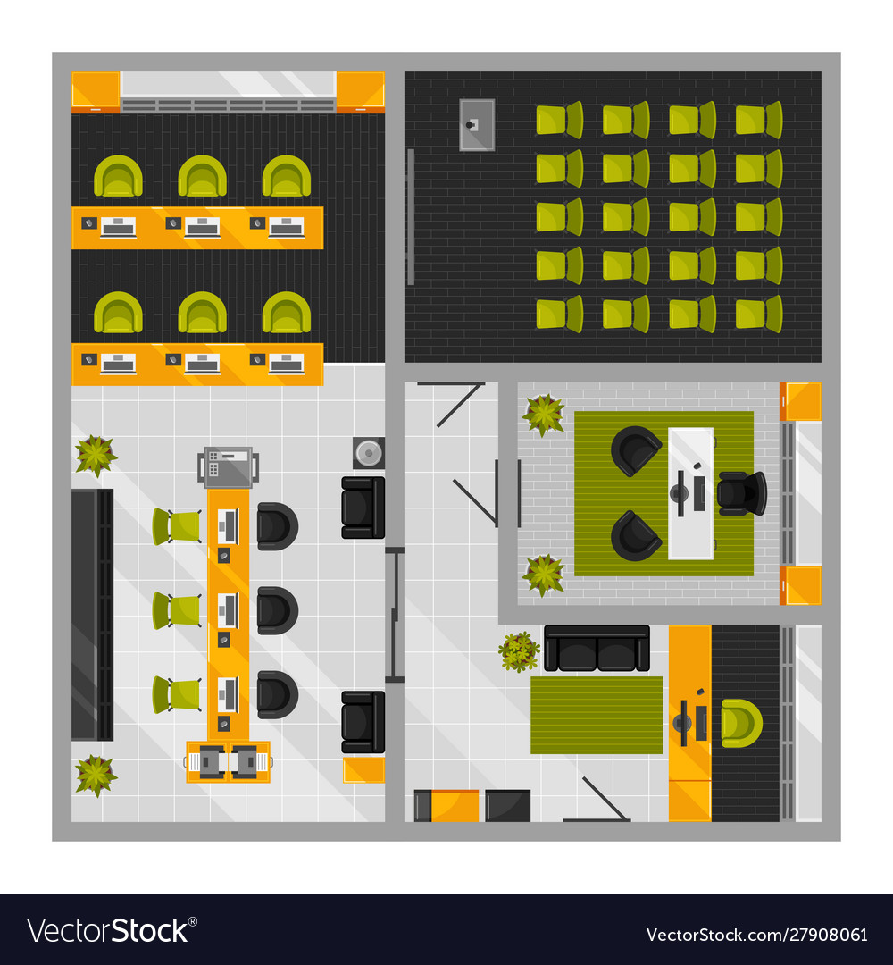 Modern office interior top view Royalty Free Vector Image