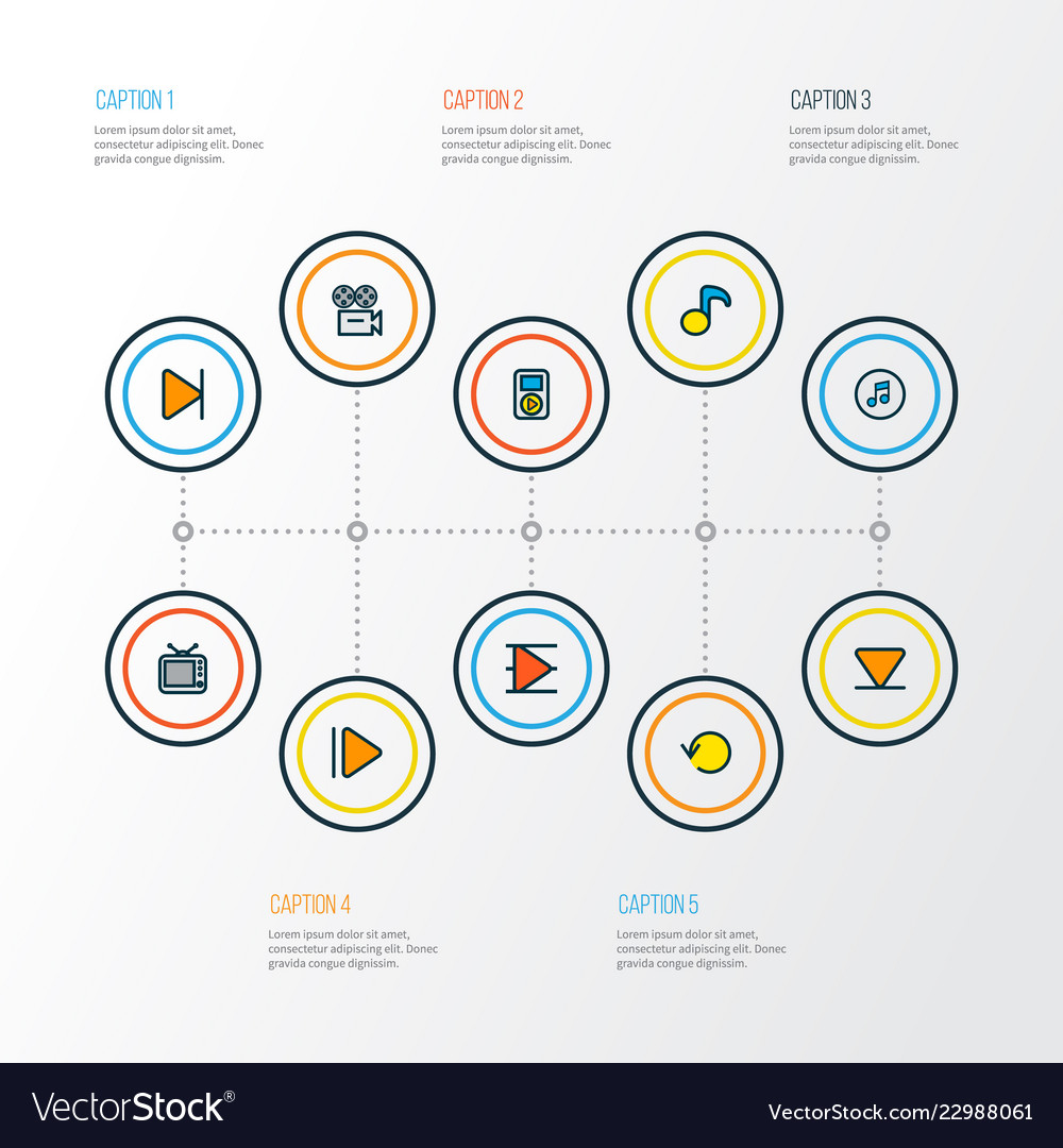 Music icons colored line set with arrow down vector image Music icons colored line set with arrow down