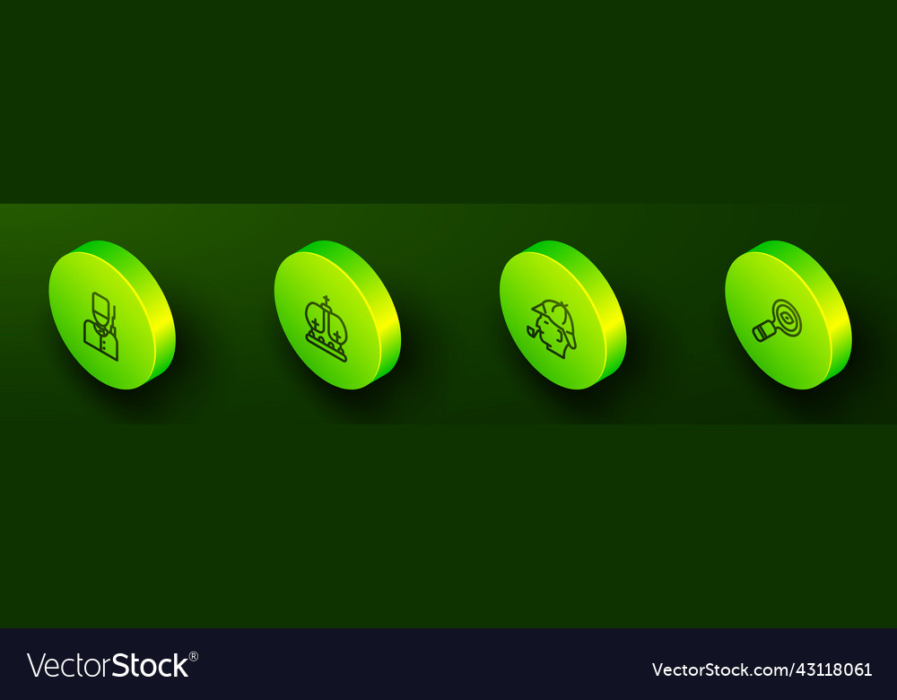 Set isometric line british soldier crown