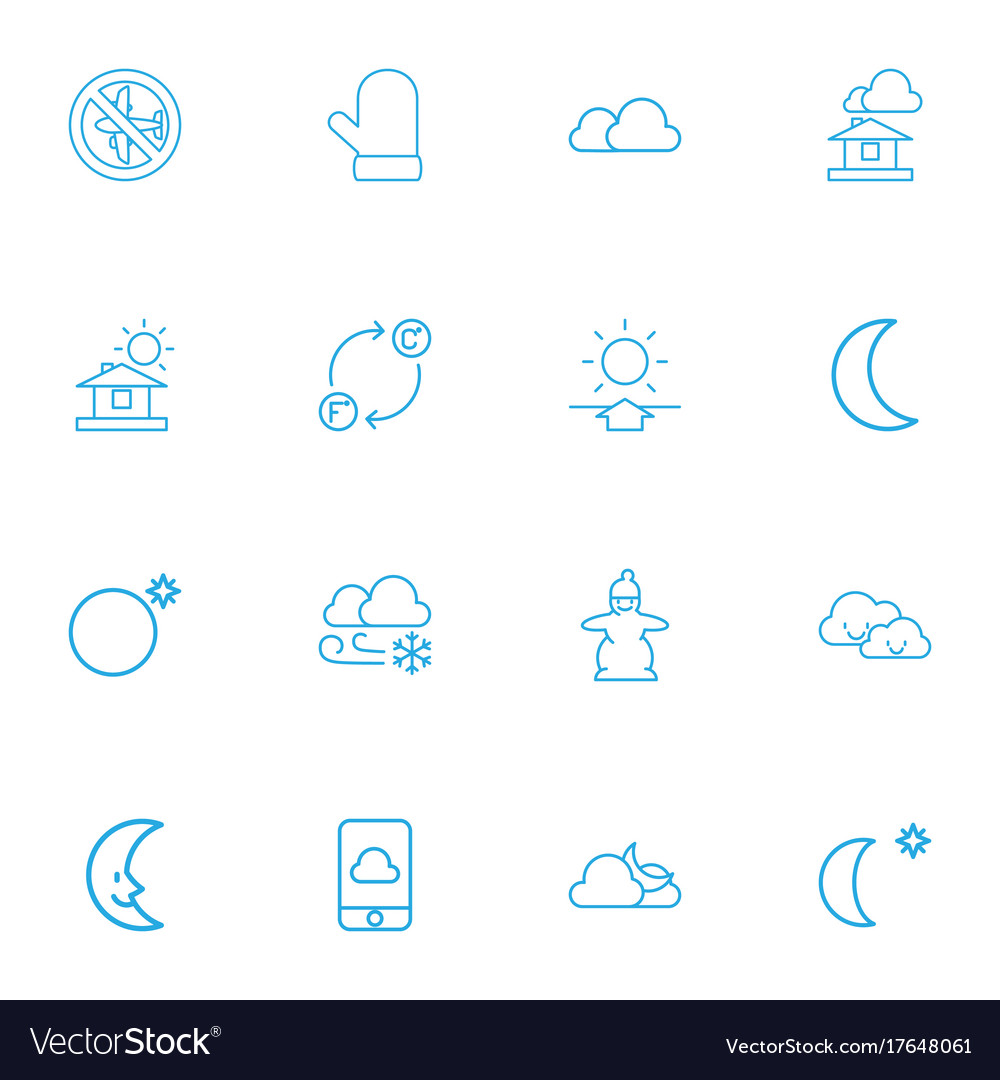 Set of 16 editable climate outline icons includes