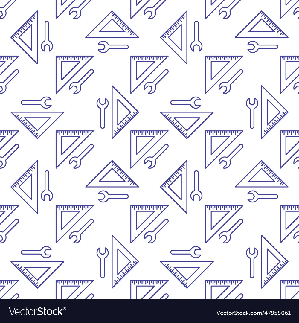 Triangular ruler with wrench concept outline vector image Triangular ruler with wrench concept outline
