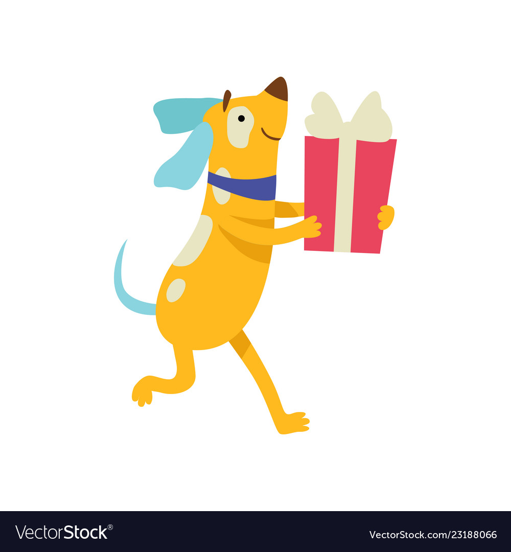 Cute dog carrying gift box funny cartoon animal