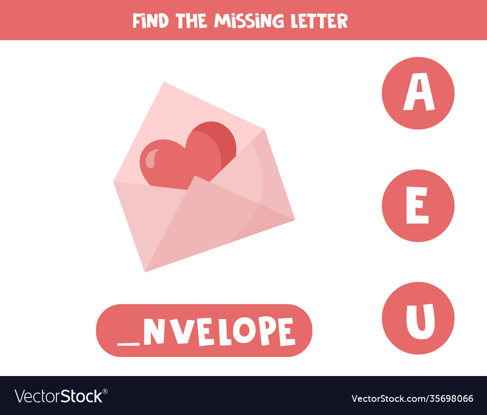 Find missing letter with cute envelope spelling Vector Image
