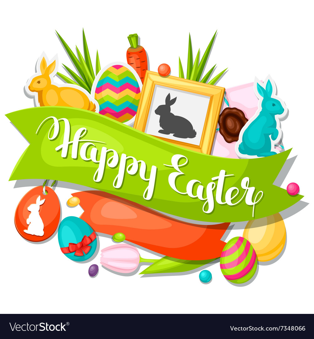 Happy easter greeting card with decorative objects