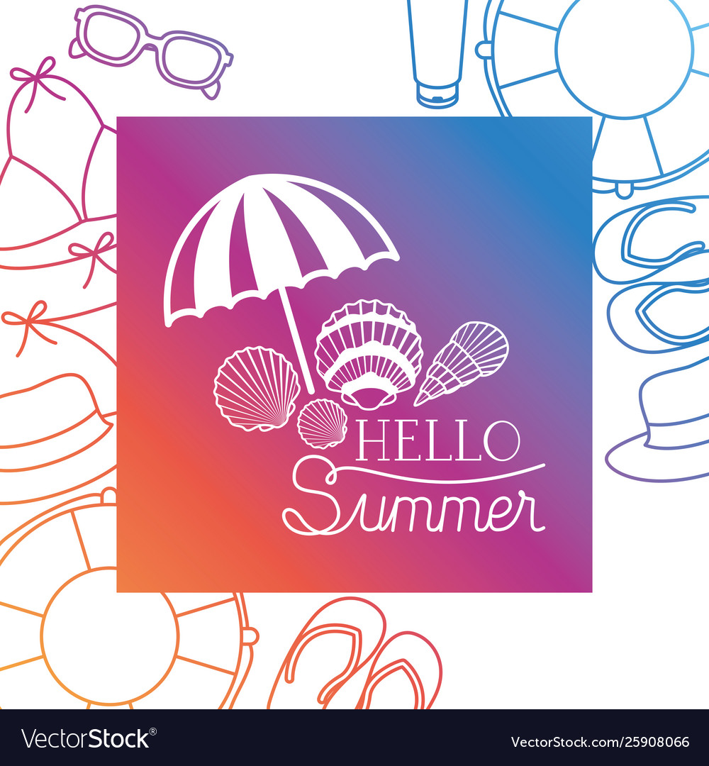 Hello summer label with colorful frame