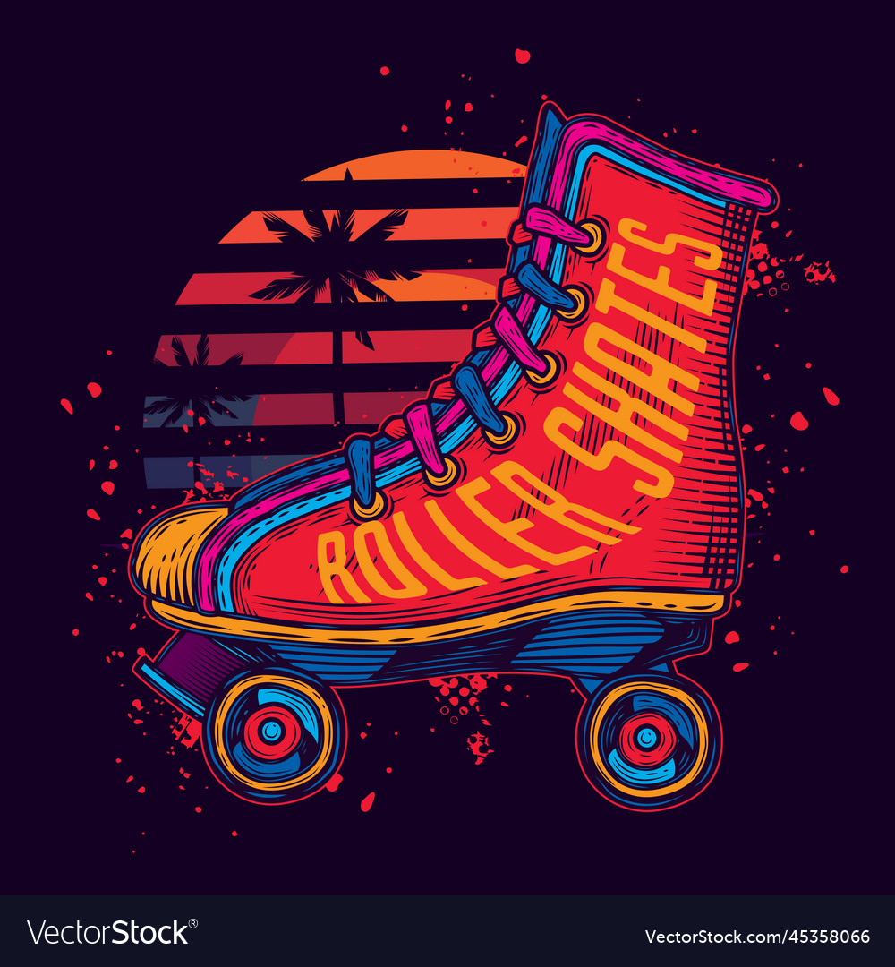 Neon roller skates in style Royalty Free Vector Image